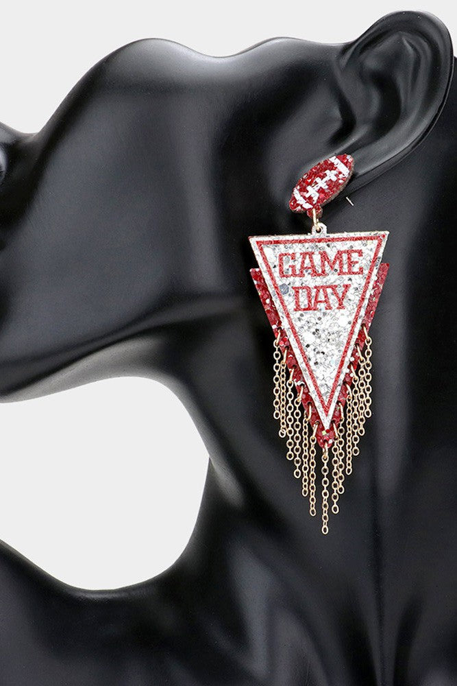 Game Day Glittered Flag Chain Dangle Earrings - Debs on 5th