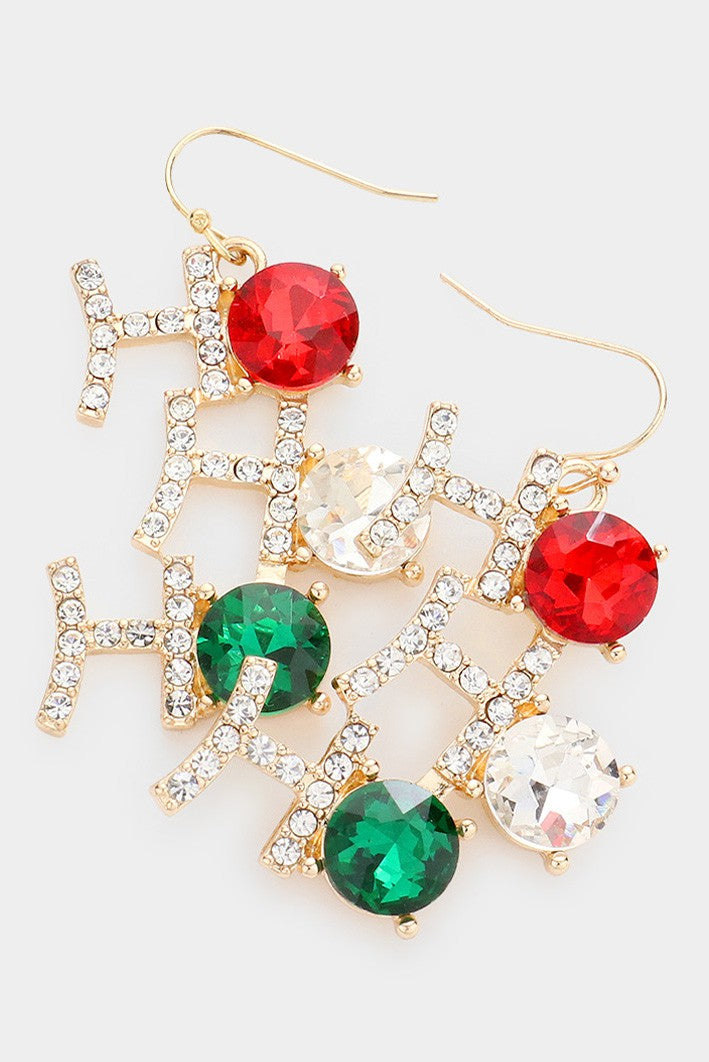 Round Stone Accented HoHoHo Message Earrings - Debs on 5th