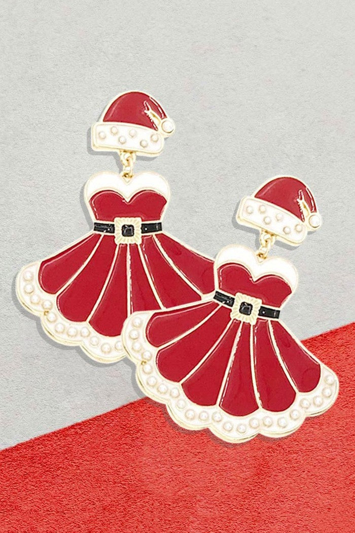 Santa Hat Dress Link Dangle Earrings - Debs on 5th