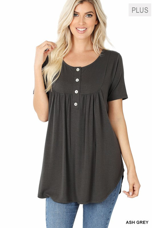 Dolphin Hem Shell Button Top - Debs on 5th