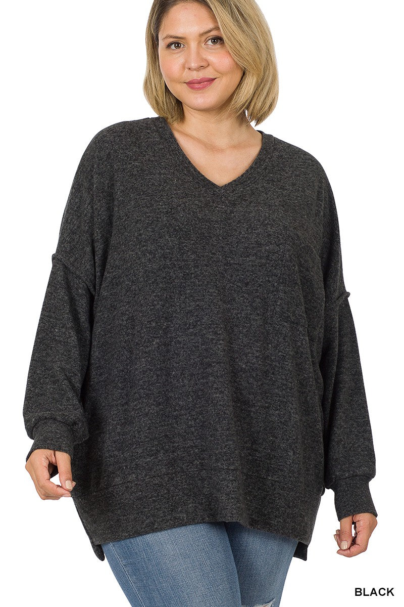 Brushed Mélange Oversized Soft Sweater Plus Size - Debs on 5th
