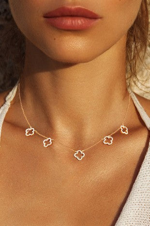 Gold Dipped CZ Quatrefoil Pendant Station Necklace - Debs on 5th