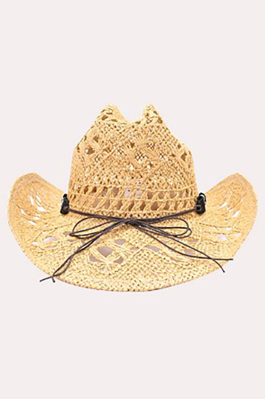 Natural Stone Wood Accented Straw Cowboy Sun Hat - Debs on 5th