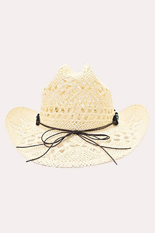 Natural Stone Wood Accented Straw Cowboy Sun Hat - Debs on 5th