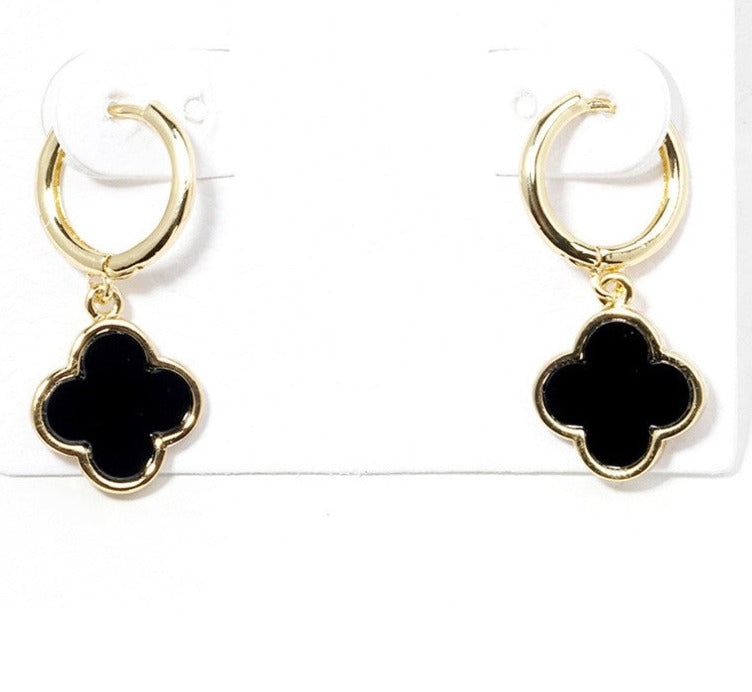 Mother of Pearl Quatrefoil Huggie Hoop Earrings - Debs on 5th