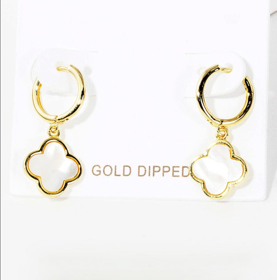Mother of Pearl Quatrefoil Huggie Hoop Earrings - Debs on 5th