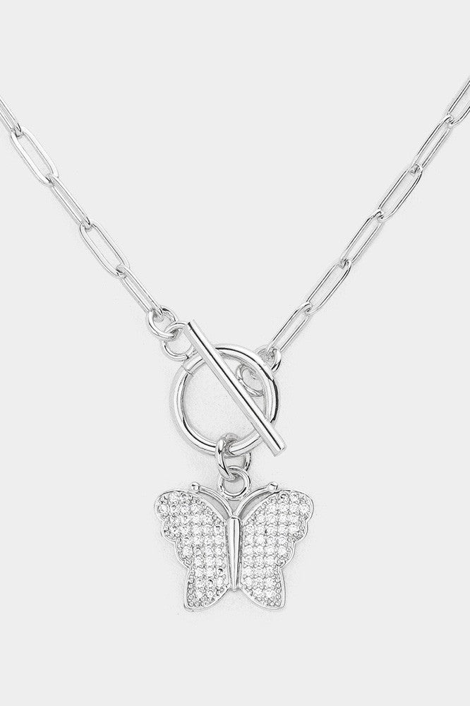CZ Embellished Butterfly Pendant Toggle Necklace - Debs on 5th