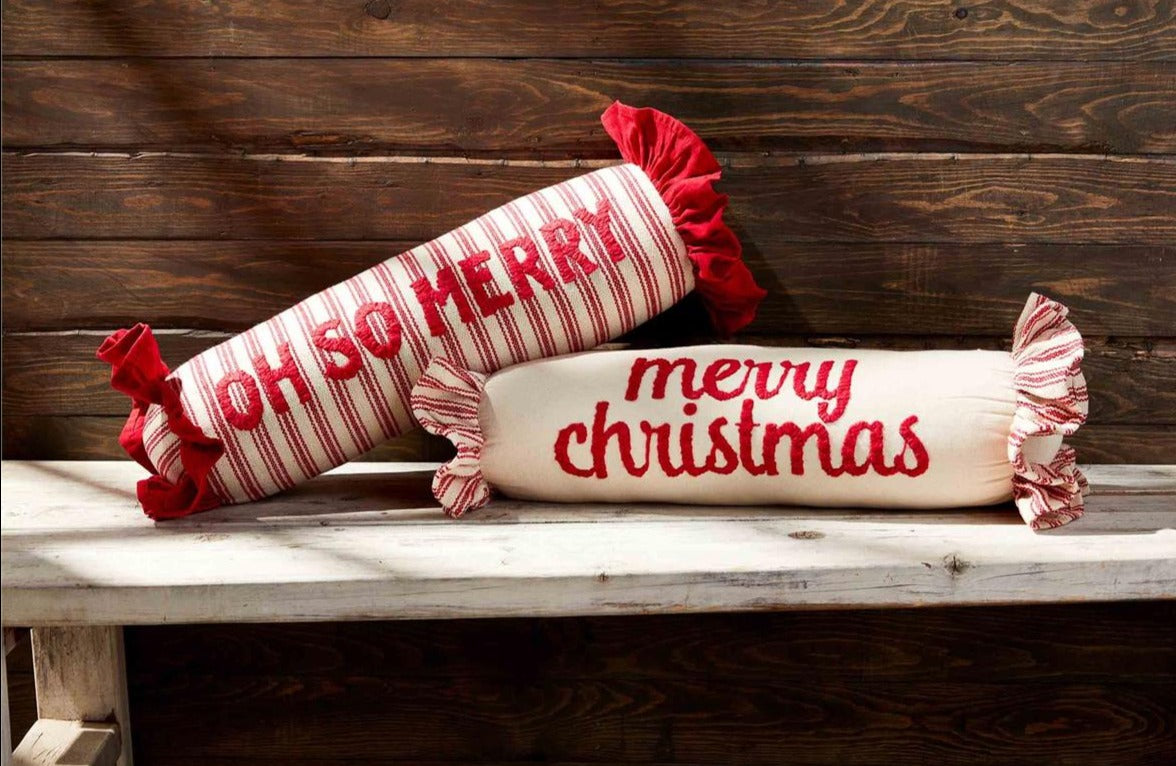 Christmas Ruffle Bolster Pillows - Debs on 5th
