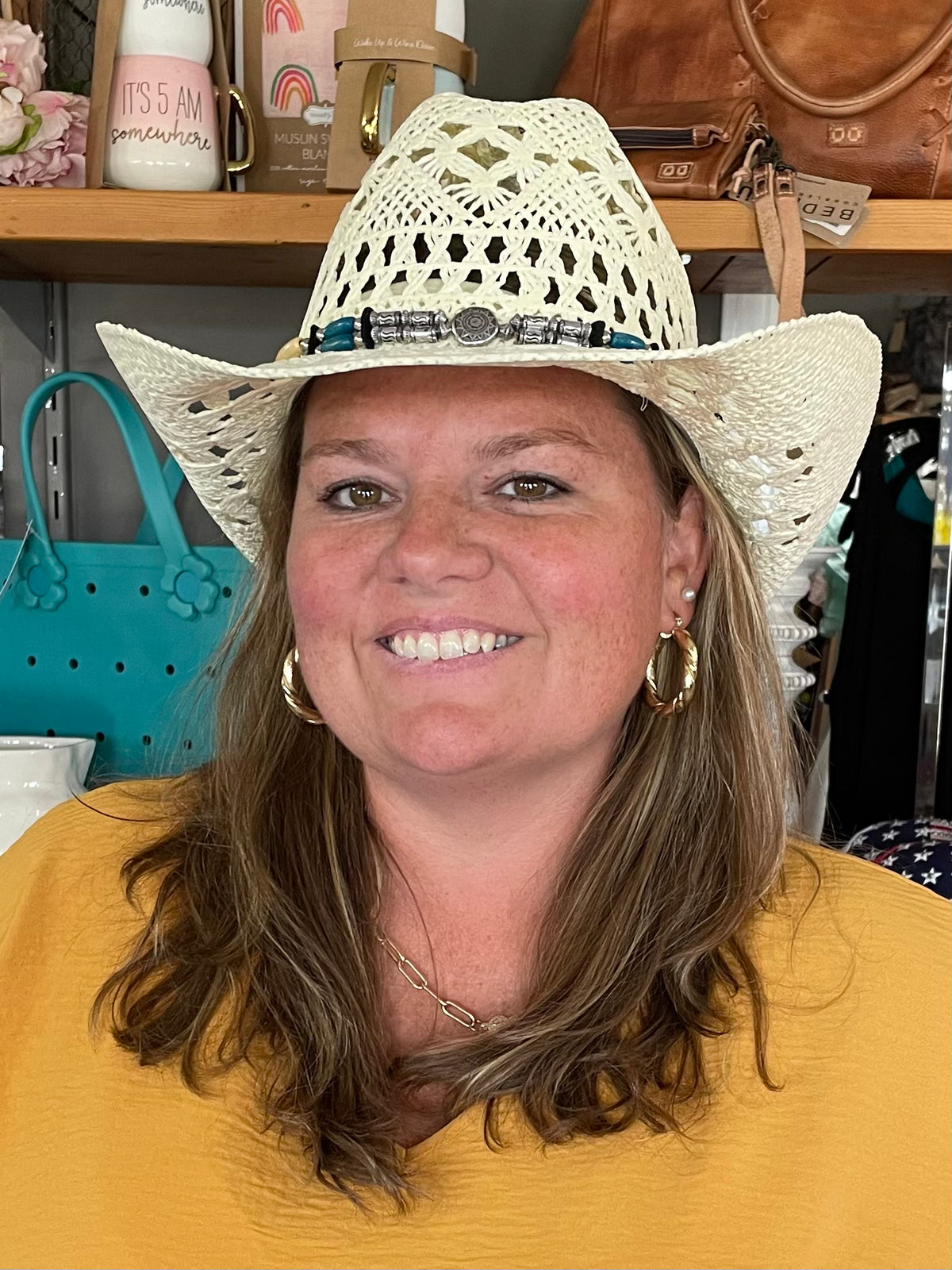 Natural Stone Wood Accented Straw Cowboy Sun Hat - Debs on 5th