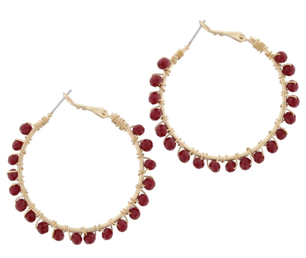 Maroon Wire Wrapped Hoop Earrings - Debs on 5th