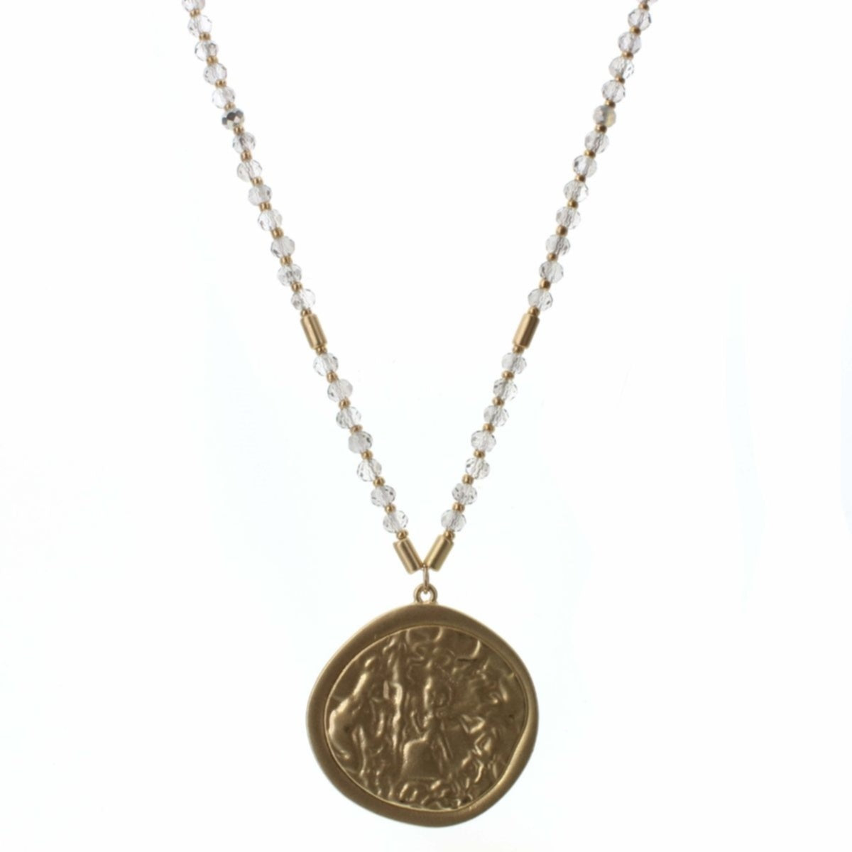 32" Black Diamond Beaded with Textured Disk Necklace - Debs on 5th