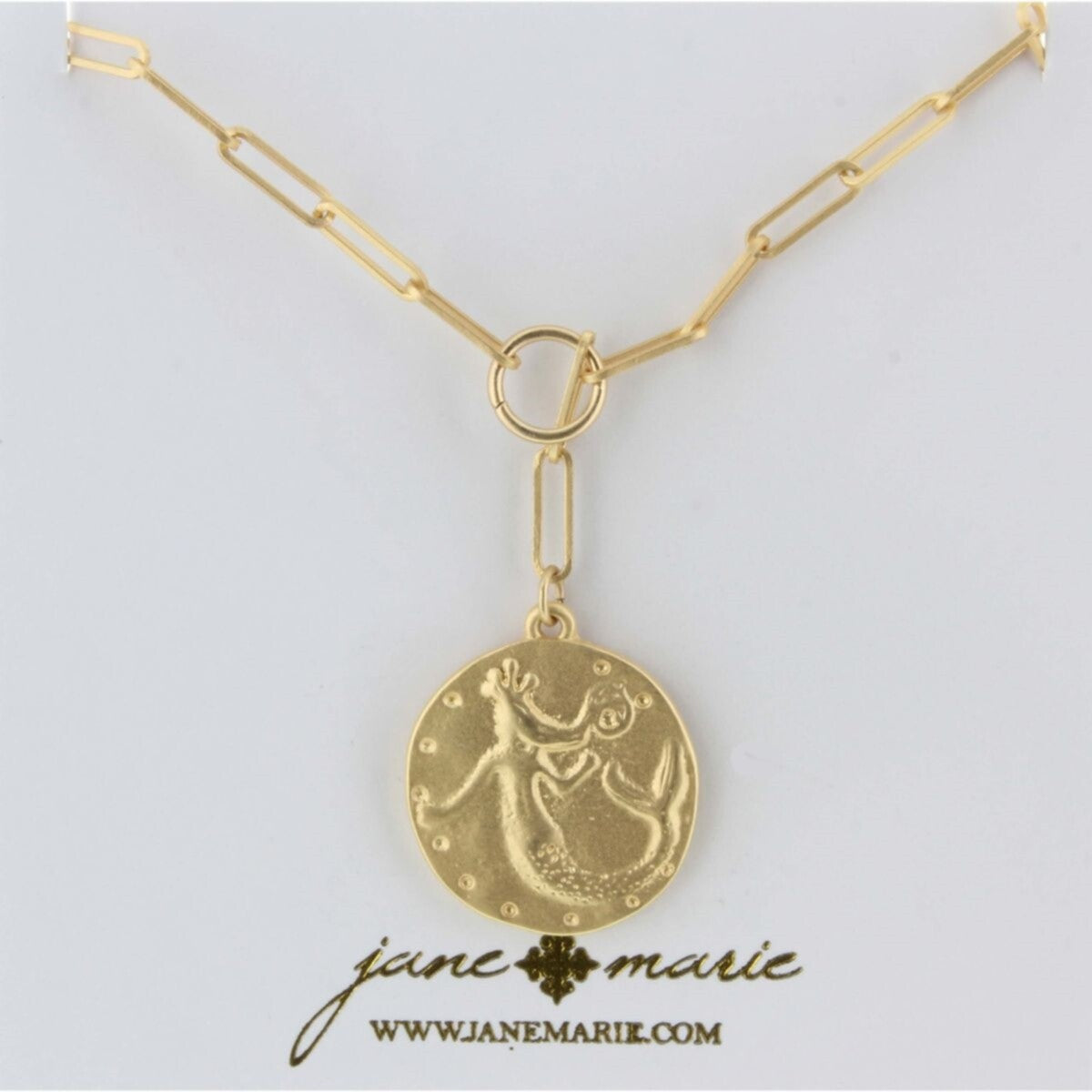 16" Gold Chain Lariat, Gold Mermaid Charm Necklace - Debs on 5th