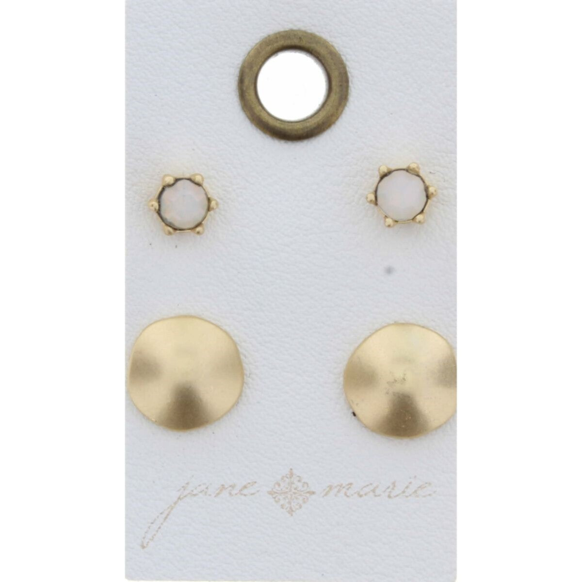 Opal Stone Circle, Raised Disk Stud Earring - Debs on 5th