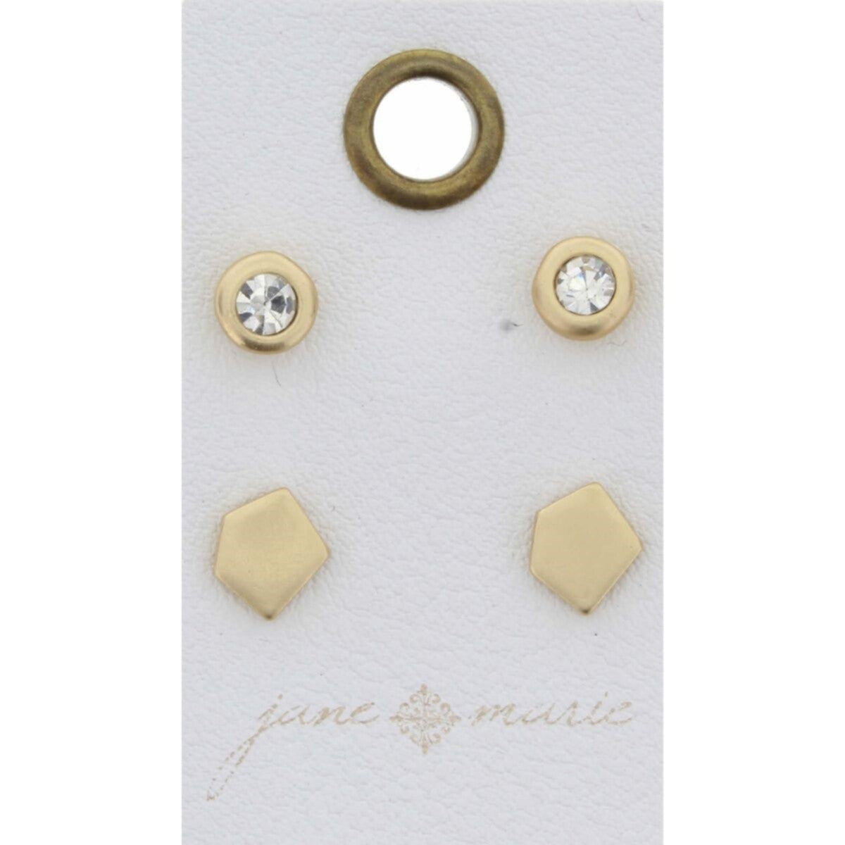 Clear Stone Circle, Gold Irregular Pentagon Stud Earring - Debs on 5th