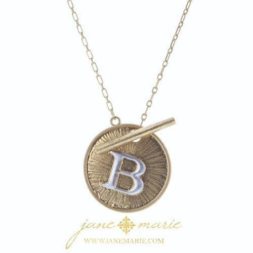 16" 2-Tone Initial Toggle Disc with Gold Chain Link Necklace - Debs on 5th