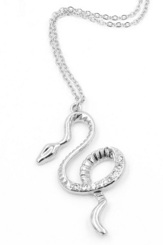 Rhinestone Snake Pendant Necklace - Debs on 5th