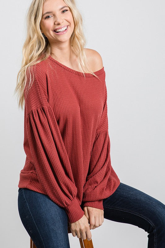Thermal Waffle Drop Shoulder Top - Debs on 5th
