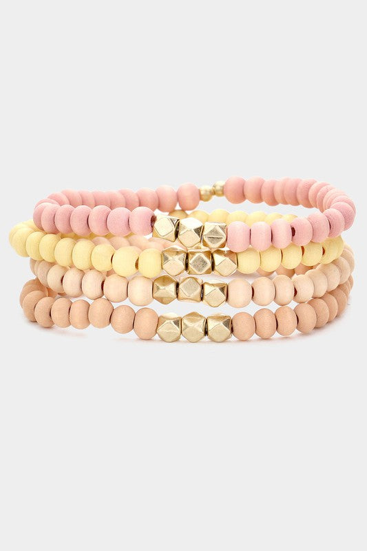 Wood Faceted Metal Bead Stretch Bracelets - Debs on 5th