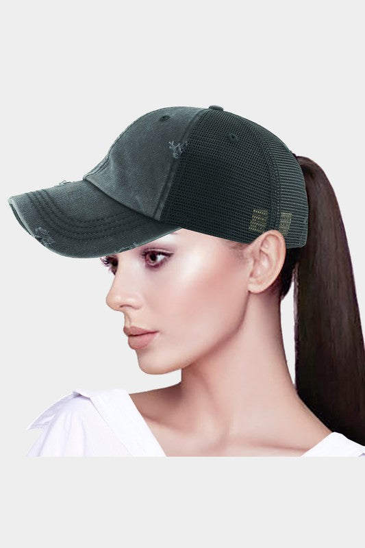 Vintage Mesh Back Ponytail Baseball Cap - Debs on 5th