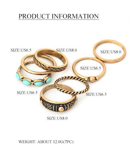 7Pcs/Set Boho Stone Knuckle Ring Set - Debs on 5th