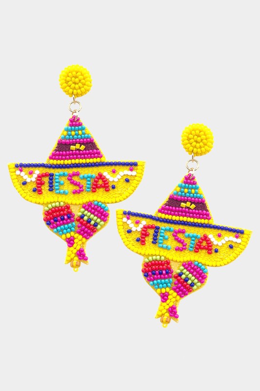 Felt Back Fiestas Beaded Hat Message Earrings - Debs on 5th