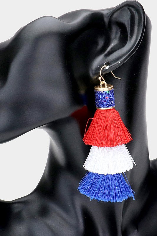 American USA Flag Tassel Drop Earrings - Debs on 5th