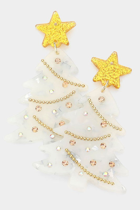 Glittered Resin Star Christmas Tree Dangle Earrings - Debs on 5th