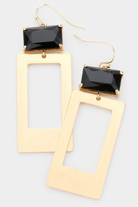 Bead Accented Open Metal Rectangle Link Earrings - Debs on 5th
