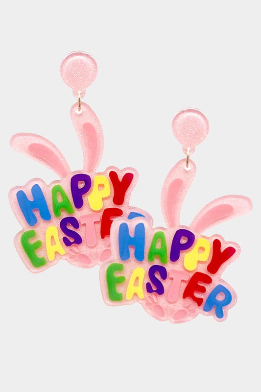 Happy Easter Resin Bunny Dangle Earrings - Debs on 5th