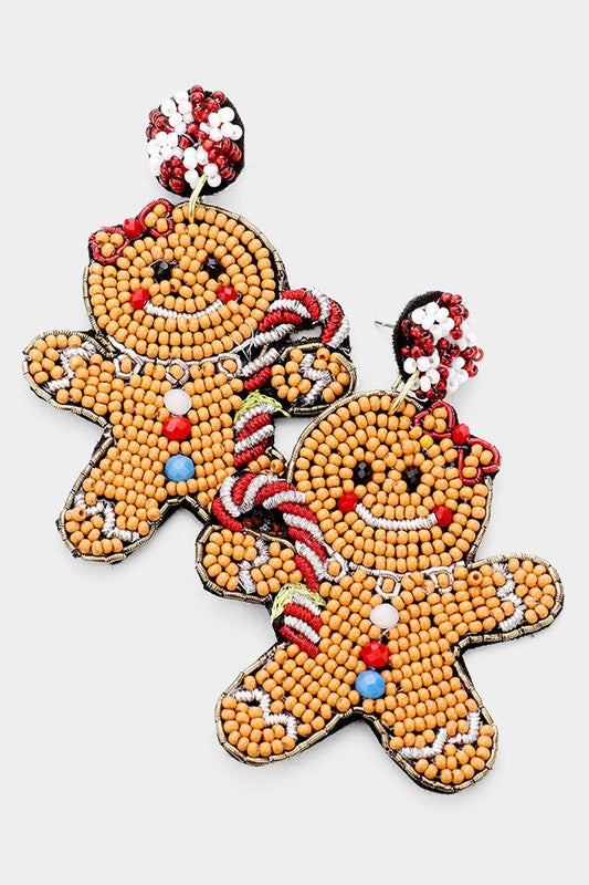 Seed Bead Gingerbread Man Dangle Earrings - Debs on 5th