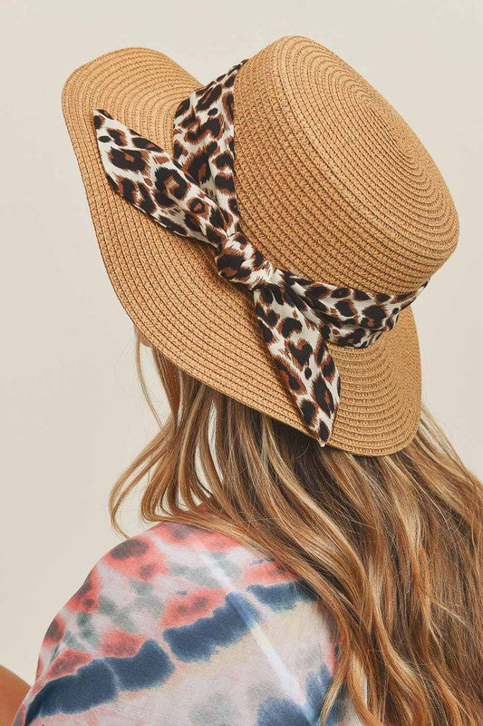 Leopard Band Flat Top Sun Hat - Debs on 5th