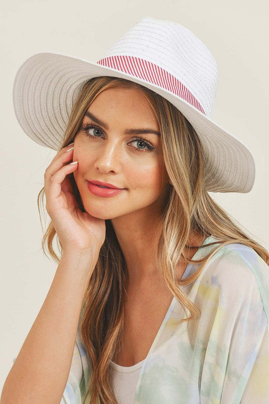 Striped Band Fold Straw Sun Hat - Debs on 5th
