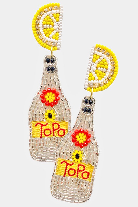 Felt Back Beaded Lemon Champagne Link Earrings - Debs on 5th