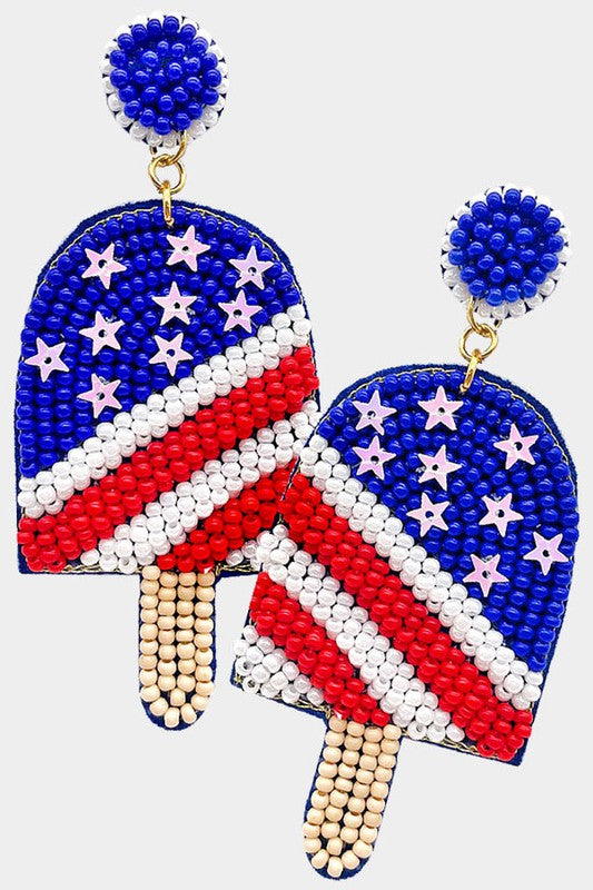 Seed Beaded USA Flag Popsicle Earrings - Debs on 5th