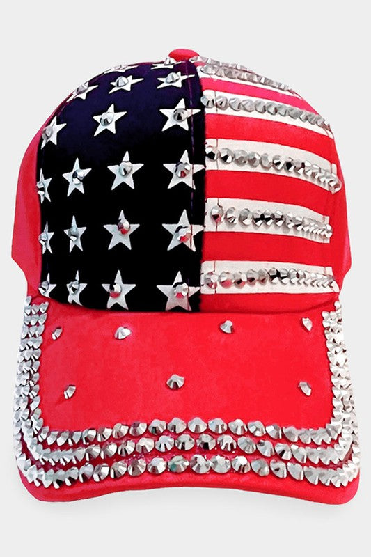 American USA Flag Bling Studded Baseball Cap - Debs on 5th