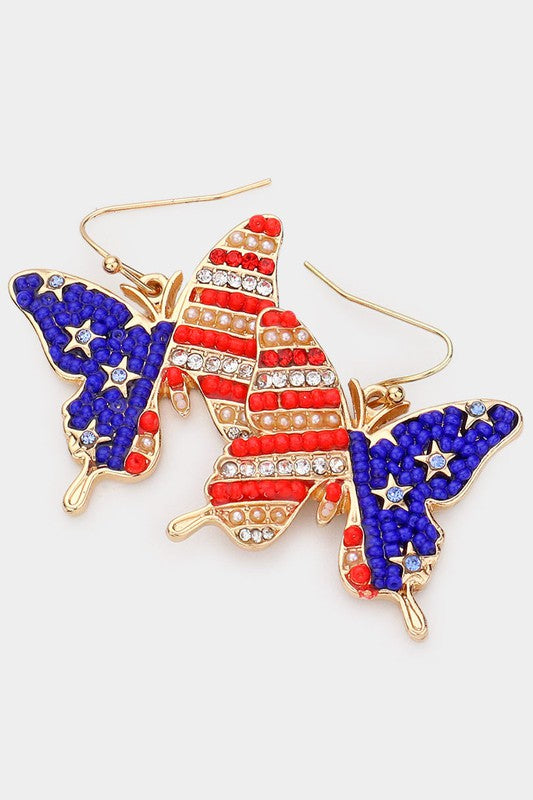 American USA Flag Butterfly Dangle Earrings - Debs on 5th