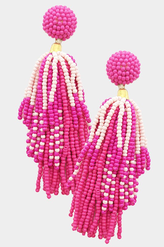 Beaded Tassel Dangle Earrings - Debs on 5th