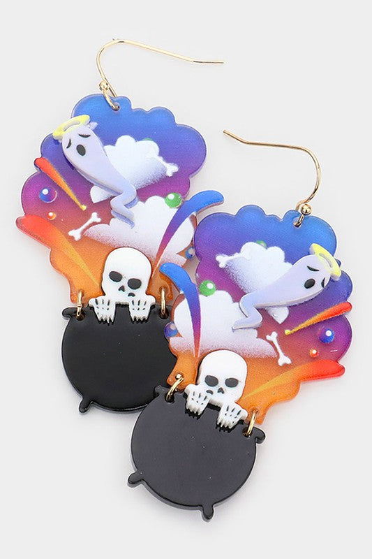 Resin Ghost Skull Halloween Dangle Earrings - Debs on 5th