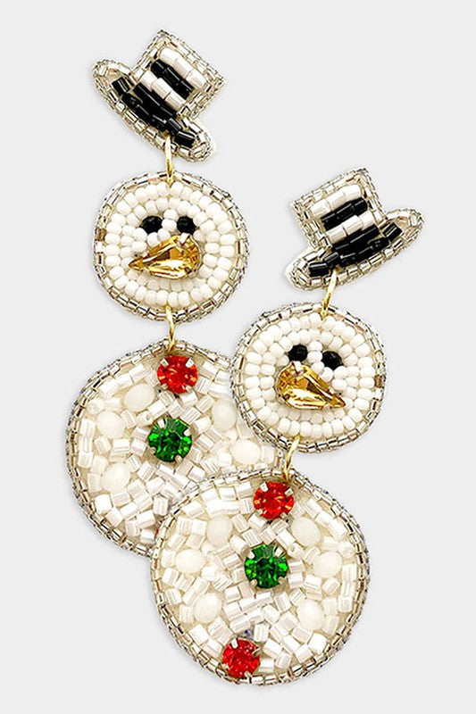 Felt Back Beaded Snowman Dangle Earrings - Debs on 5th