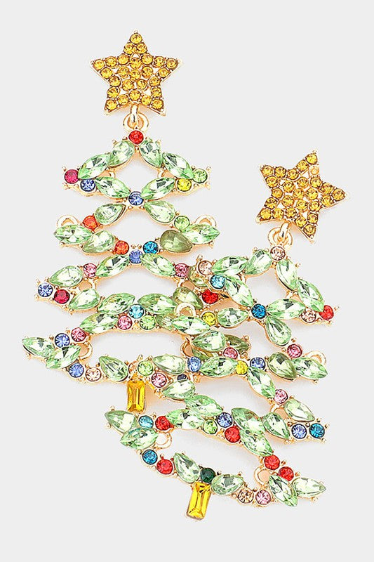 Stone Embellished Christmas Tree Dangle Earrings - Debs on 5th