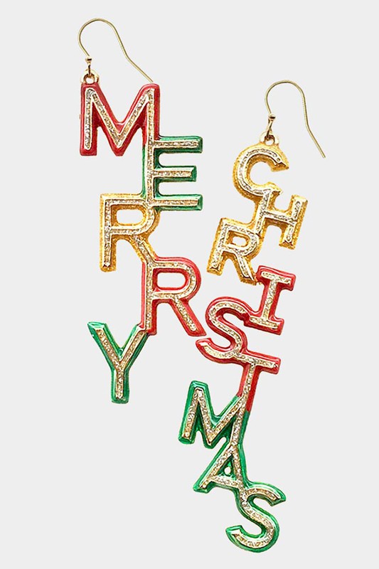 MERRY CHRISTMAS Message Drop Down Earrings - Debs on 5th
