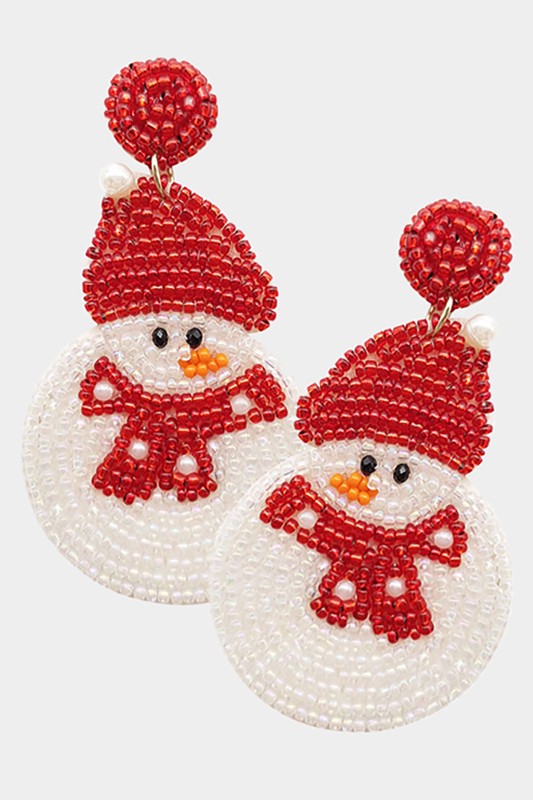 Felt Back Snowman Beaded Dangle Earrings - Debs on 5th