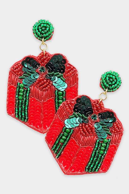 Gift Box Sequin Beaded Dangle Earrings - Debs on 5th