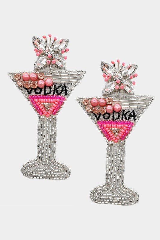 Felt Back Vodka Cocktail Beaded Dangle Earrings - Debs on 5th