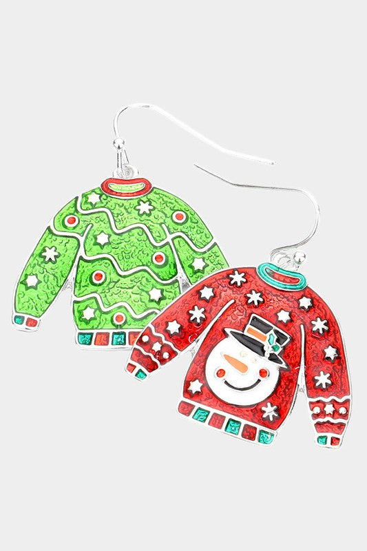 Enamel Christmas Sweater Dangle Earrings - Debs on 5th