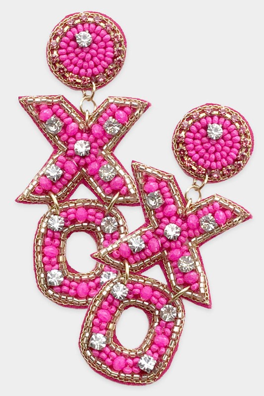 XOXO Stone Seed Beaded Message Dangle Earrings - Debs on 5th