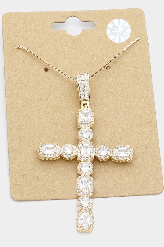 CZ Cross Pendant Necklace - Debs on 5th