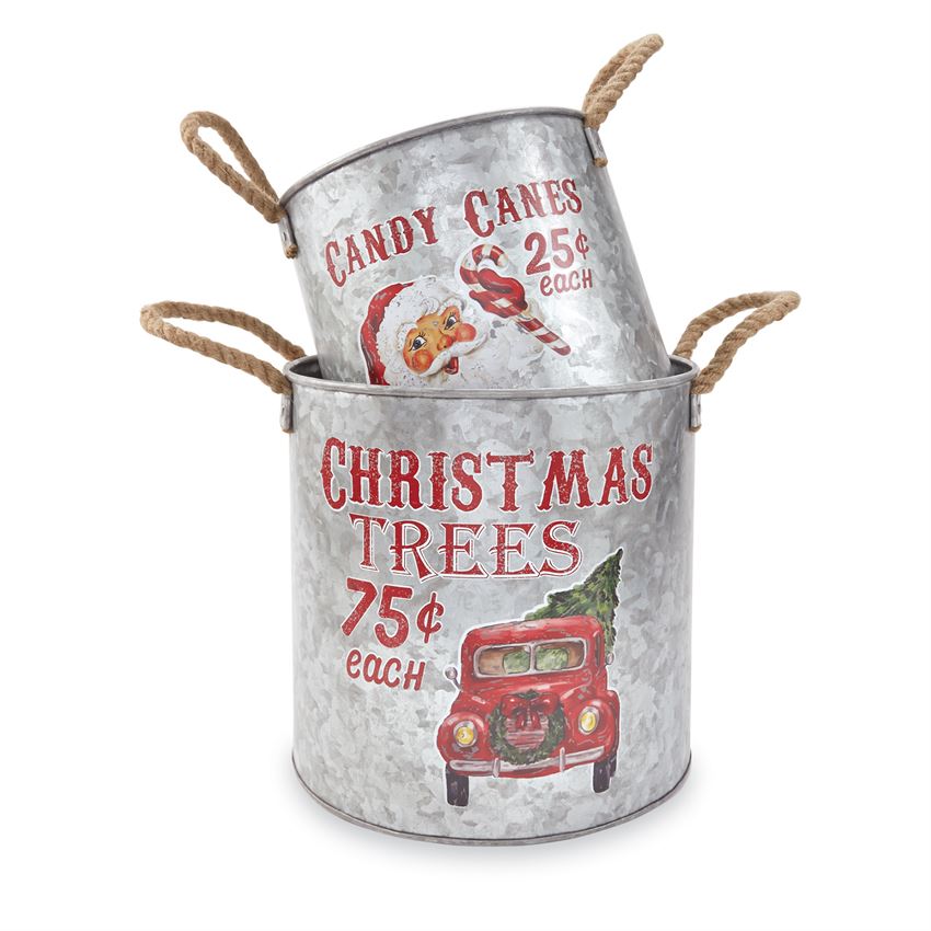 Large Vintage Tin Bucket Set - Debs on 5th