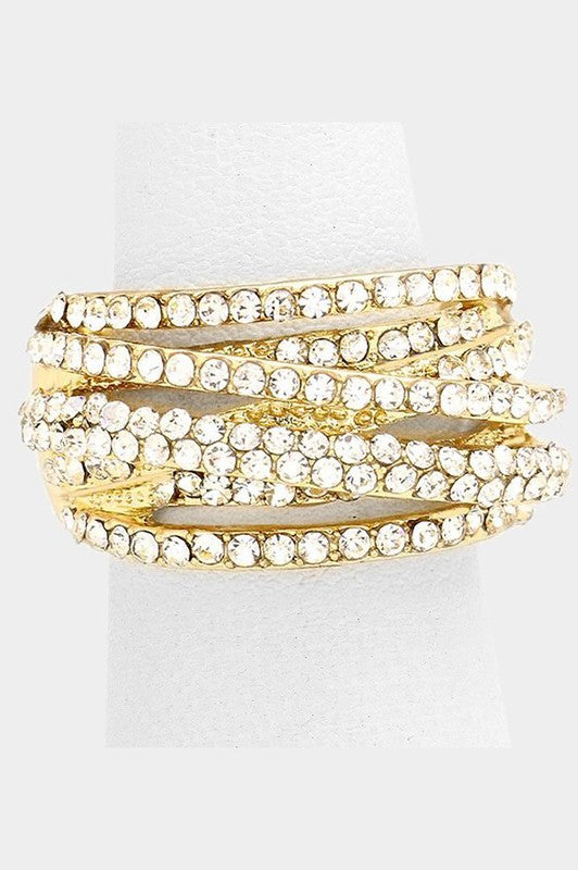 Twisted crystal rhinestone stretch ring - Debs on 5th