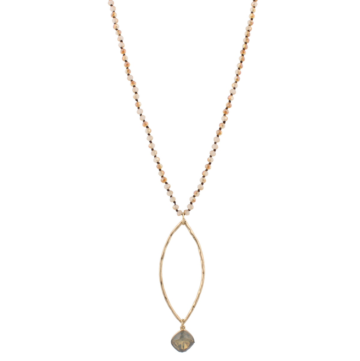 32" Adj. Grey Leather with Howlite Beaded Body & Pointed Oval - Debs on 5th